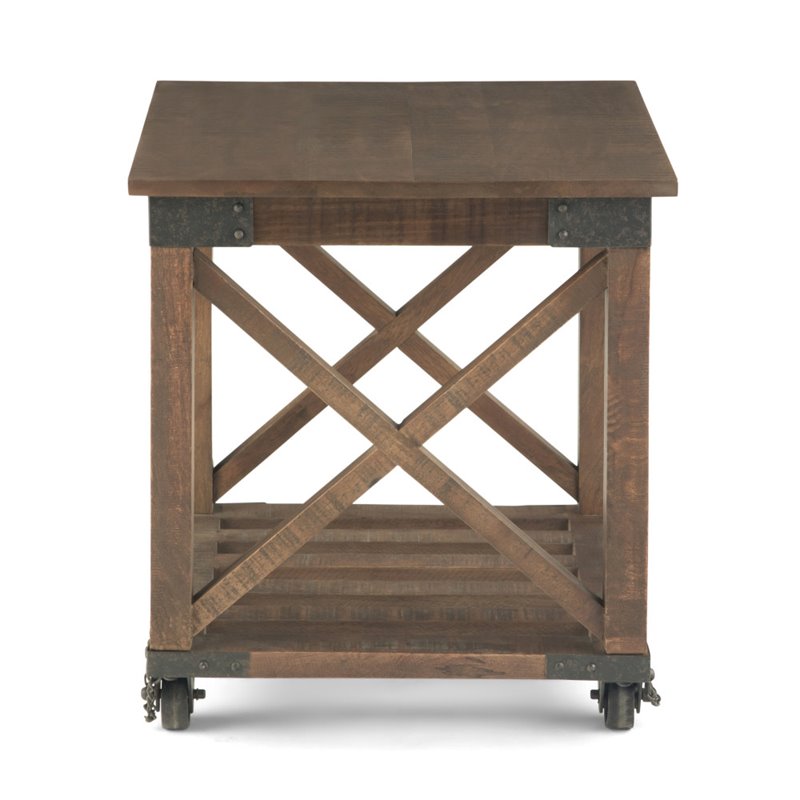 Simpli Home Harding Solid Mango Wood End Table in Distressed Dark Brown