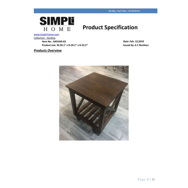 Simpli Home Harding Solid Mango Wood End Table in Distressed Dark Brown