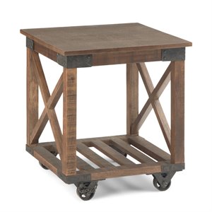 Simpli Home Harding Solid Mango Wood End Table in Distressed Dark Brown