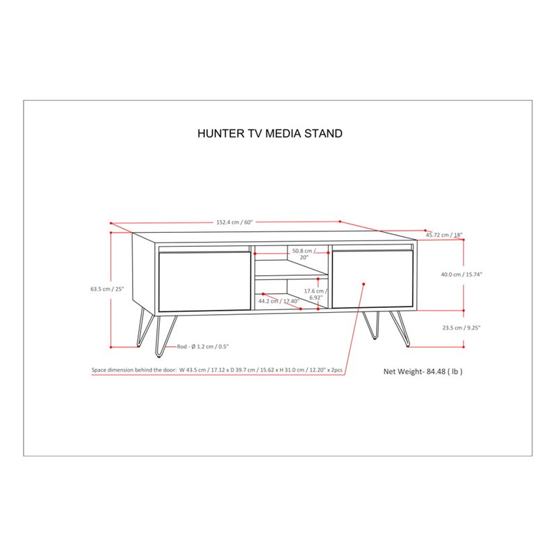 Hunter SOLID MANGO WOOD TV Media Stand in Umber Brown Stain For TVs up to 65 in