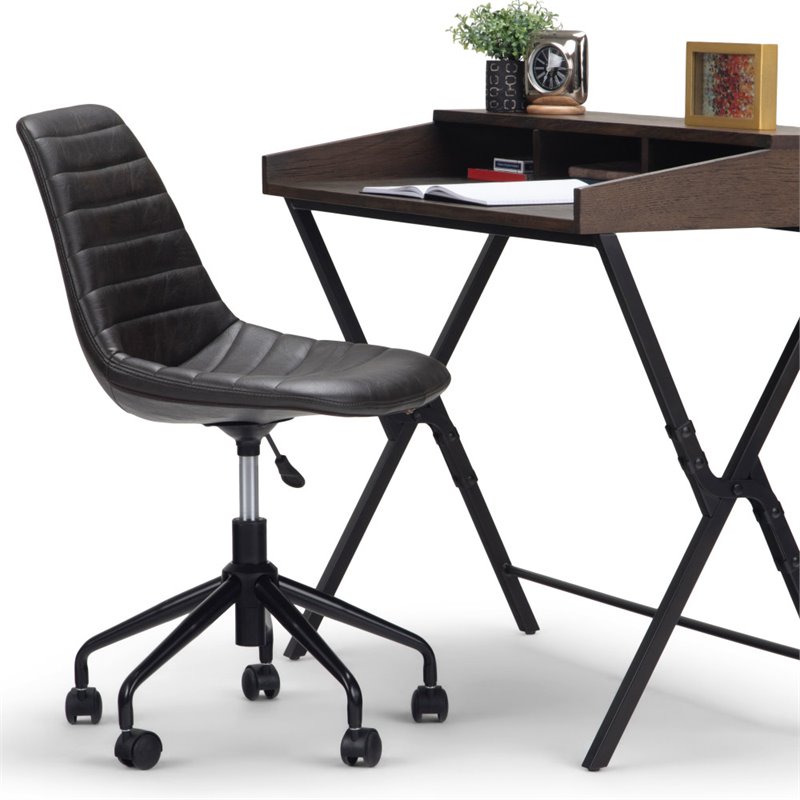Simpli Home Reaney Faux Leather Swivel Office Chair In Distressed