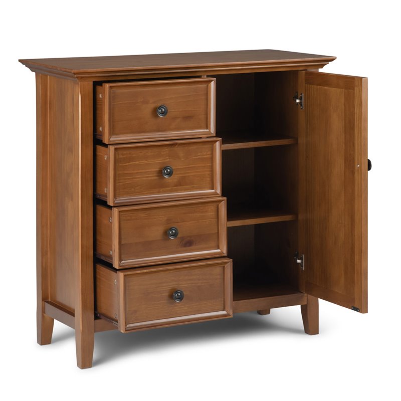 Simpli Home Amherst Solid Wood Storage in Light Golden Brown