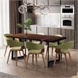 Simpli Home Lowell Modern Industrial 7 Pc Dining Set with 6 Upholstered Bentwood Dining Chairs in Acid Green