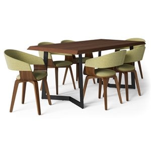 Simpli Home Lowell Modern Industrial 7 Pc Dining Set with 6 Upholstered Bentwood Dining Chairs in Acid Green