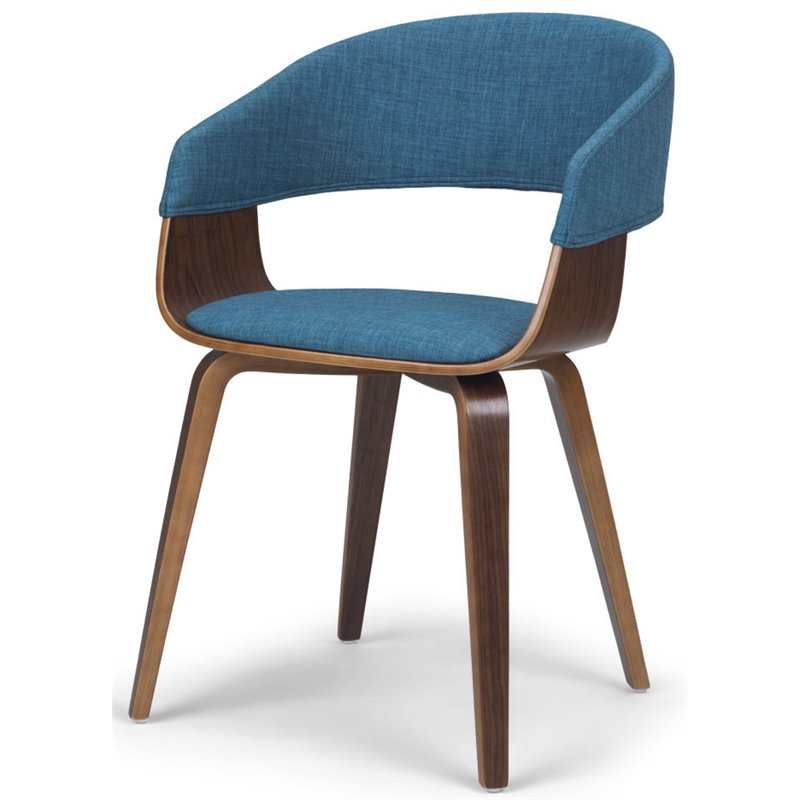 Simpli Home Lowell Modern Industrial 7 Pc Dining Set with 6 Upholstered Bentwood Dining Chairs in Blue