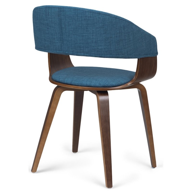 Simpli Home Lowell Modern Industrial 7 Pc Dining Set with 6 Upholstered Bentwood Dining Chairs in Blue