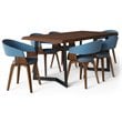 Simpli Home Lowell Modern Industrial 7 Pc Dining Set with 6 Upholstered Bentwood Dining Chairs in Blue