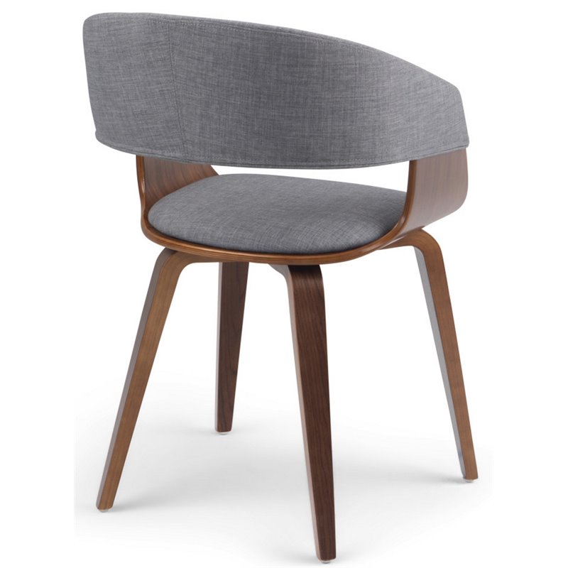 Simpli Home Lowell Modern Industrial 7 Pc Dining Set with 6 Upholstered Bentwood Dining Chairs in Light Gray