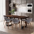 Simpli Home Lowell Modern Industrial 7 Pc Dining Set with 6 Upholstered Bentwood Dining Chairs in Light Gray