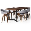 Simpli Home Lowell Modern Industrial 7 Pc Dining Set with 6 Upholstered Bentwood Dining Chairs in Light Gray