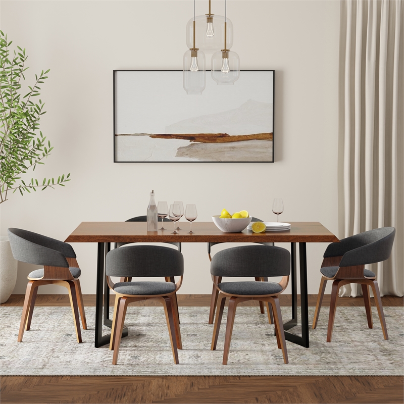 Lowell 7Pc Dining Set with 6Upholstered Dining Chairs in Natural & Charcoal Gray