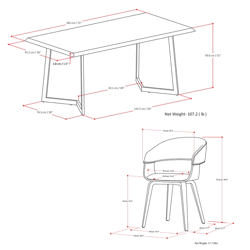 Lowell 7Pc Dining Set with 6Upholstered Dining Chairs in Natural & Charcoal Gray