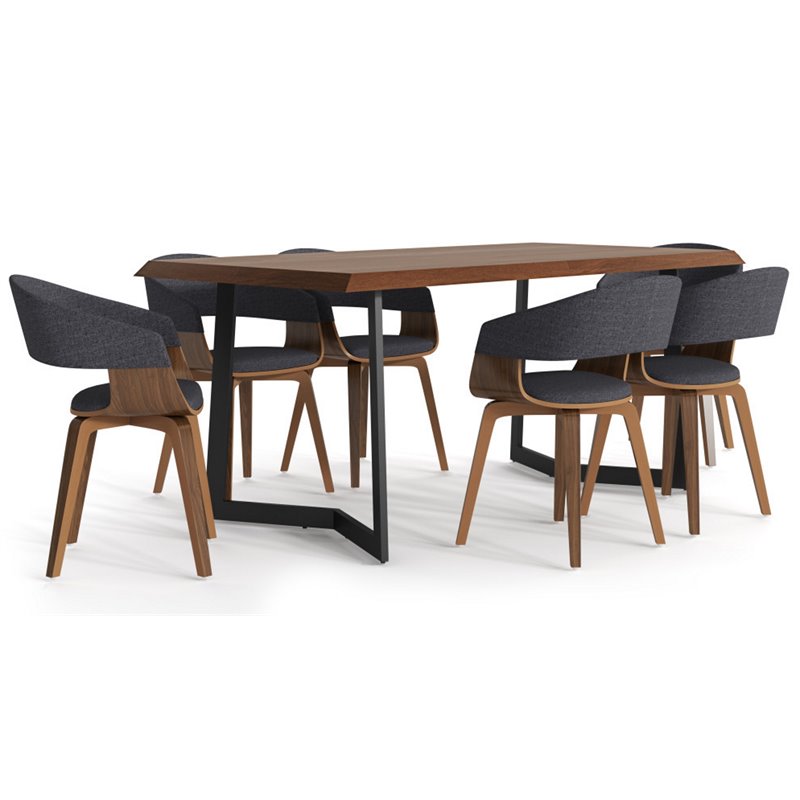 Lowell 7Pc Dining Set with 6Upholstered Dining Chairs in Natural & Charcoal Gray