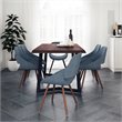 Simpli Home Malden Modern Industrial 7 Pc Dining Set with 6 Upholstered Bentwood Dining Chairs in Denim Blue