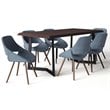 Simpli Home Malden Modern Industrial 7 Pc Dining Set with 6 Upholstered Bentwood Dining Chairs in Denim Blue