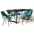 Simpli Home Malden Modern Industrial 7 Pc Dining Set with 6 Upholstered Bentwood Dining Chairs in Turquoise Blue