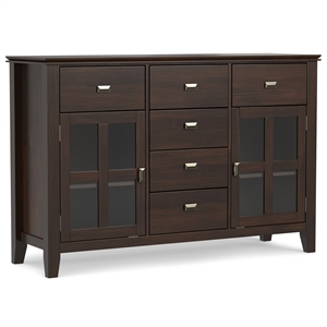 Artisan 60&quot Wide Solid Wood Transitional Sideboard Buffet in Dark Chestnut Brown