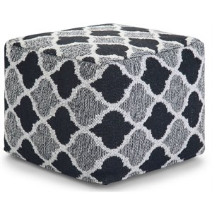 simpli home currie boho square pouf in black and gray and white patterned cotton