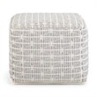 Simpli Home Noreen Boho Square Pouf in Light Blue and White Handloom Woven Pattern