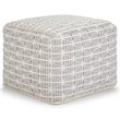 Simpli Home Noreen Boho Square Pouf in Light Blue and White Handloom Woven Pattern