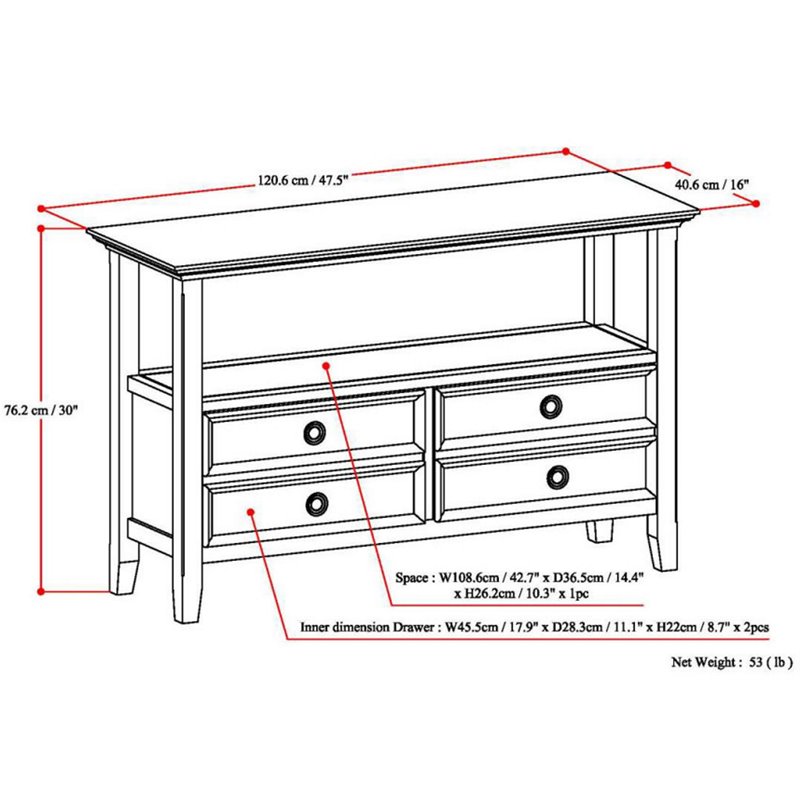 Simpli Home Amherst Solid Wood Console Table with Storage Drawers Hickory Brown