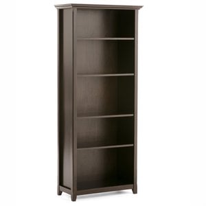 Simpli Home Amherst Solid Wood 70&quot Tall 5-Shelf Bookcase in Hickory Brown