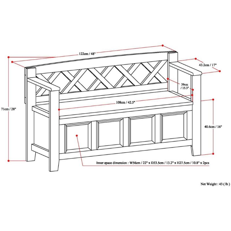 Simpli Home Amherst Solid Wood Entryway Lift-Top Storage Bench in Hickory Brown