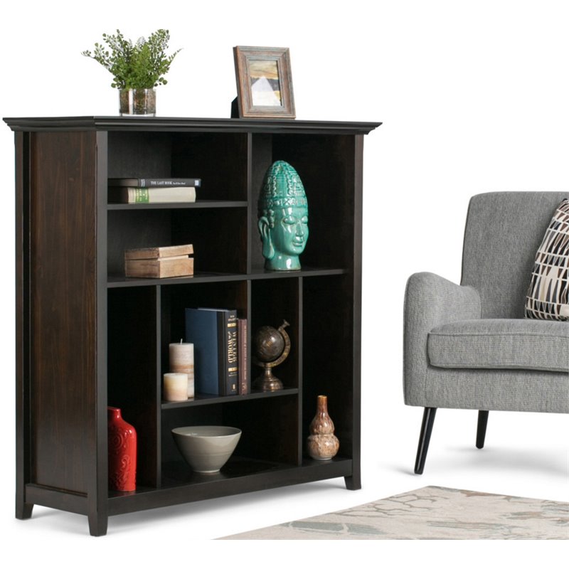 Simpli Home Amherst Wood 8 Multi Size Cube Bookcase in Hickory Brown