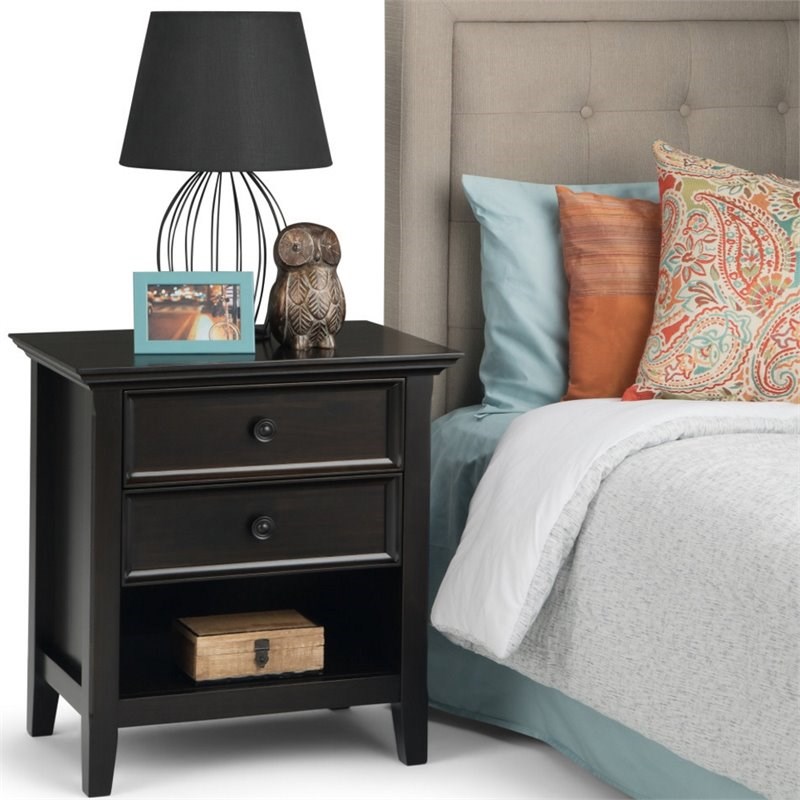 Amherst 24 inch Wide Solid Wood Transitional Bedside Table in Hickory Brown