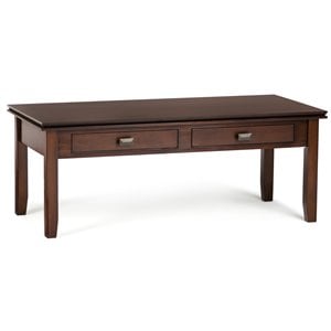Simpli Home Artisan Wood 46&quot Rectangle Transitional Coffee Table in Russet Brown