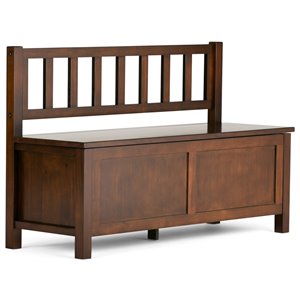 Simpli Home Artisan Solid Wood 47 &quot Transitional Entryway Storage Bench in Russet Brown