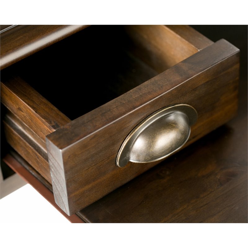 simpli home burlington solid wood desk in mahogany brown 