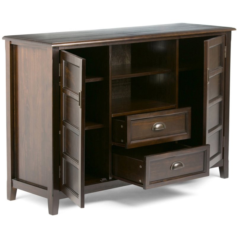 Simpli Home Burlington Wood 54" Transitional TV Media Stand in Mahogany Brown For TVs up to 60