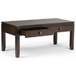 Simpli Home Cosmopolitan Solid Wood Coffee Table with Drawers in Mahogany Brown