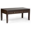 Simpli Home Cosmopolitan Solid Wood Coffee Table with Drawers in Mahogany Brown