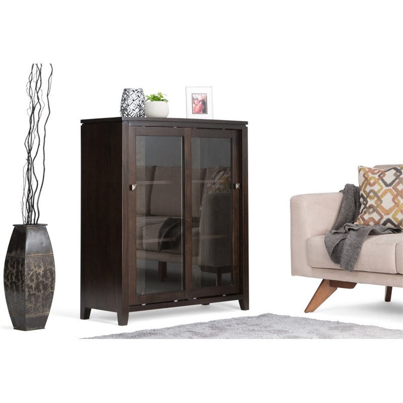 Simpli Home Cosmopolitan Solid Wood Medium Storage Cabinet in Mahogany Brown