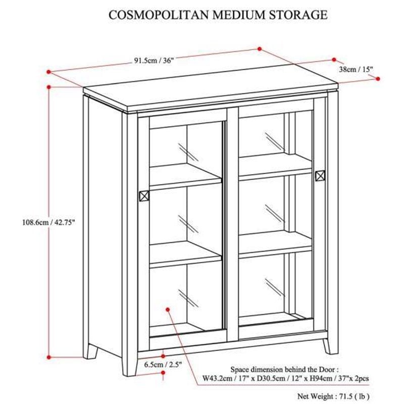 Simpli Home Cosmopolitan Solid Wood Medium Storage Cabinet in Mahogany Brown