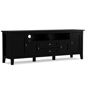 Warm Shaker Wood 72&quot Transitional TV Media Stand in Black For TVs up to 80&quot