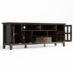 Simpli Home Artisan Wood 72&quot TV Media Stand in Tobacco Brown For TVs up to 80&quot