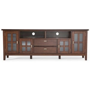 Simpli Home Artisan Wood TV Media Stand in Russet Brown For TVs up to 80&quot