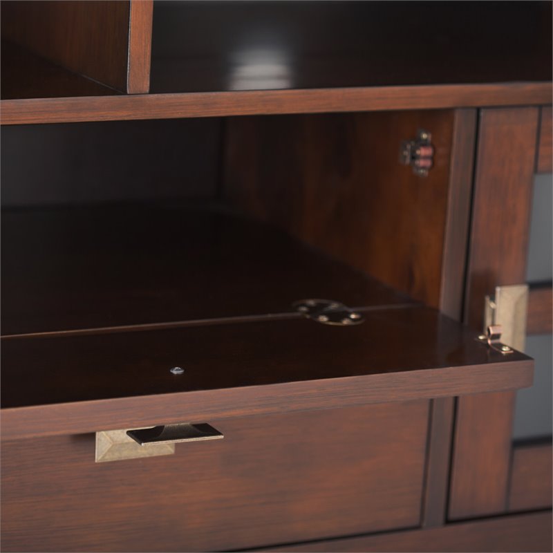 Simpli Home Artisan Wood TV Media Stand in Russet Brown For TVs up to 80