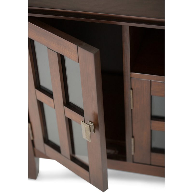 Simpli Home Artisan Wood TV Media Stand in Russet Brown For TVs up to 80