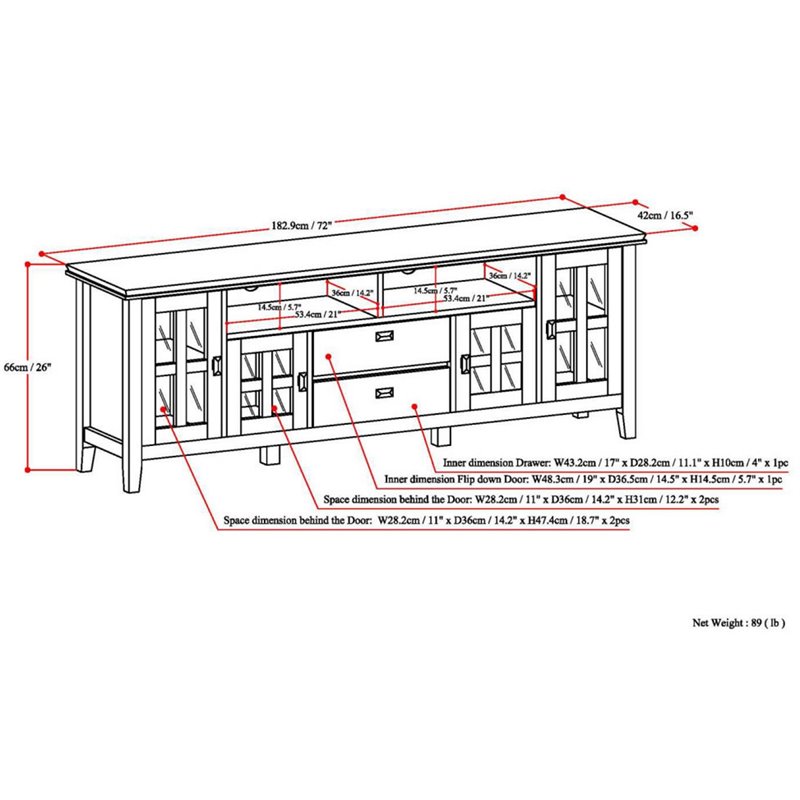Simpli Home Artisan Wood TV Media Stand in Russet Brown For TVs up to 80