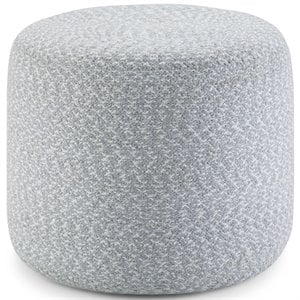 Simpli Home Bayley Boho Round Braided Pouf in Blue and Natural Cotton