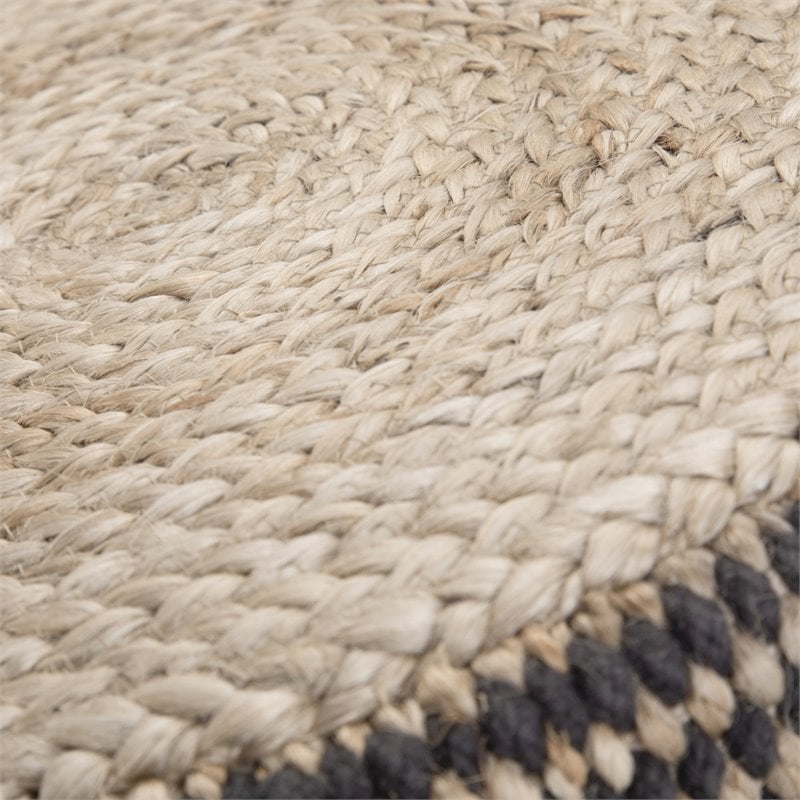Simpli Home Larissa Boho Round Braided Pouf in Natural Jute