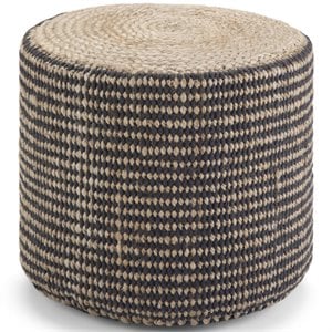 Simpli Home Larissa Boho Round Braided Pouf in Natural Jute