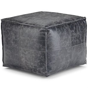 simpli home tremblay boho square pouf in black distressed genuine leather