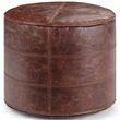 Simpli Home Connor Boho Round Pouf in Distressed Brown Genuine Leather
