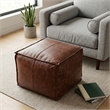 Simpli Home Sheffield Boho Square Pouf in Brown Genuine Leather