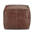Simpli Home Sheffield Boho Square Pouf in Brown Genuine Leather
